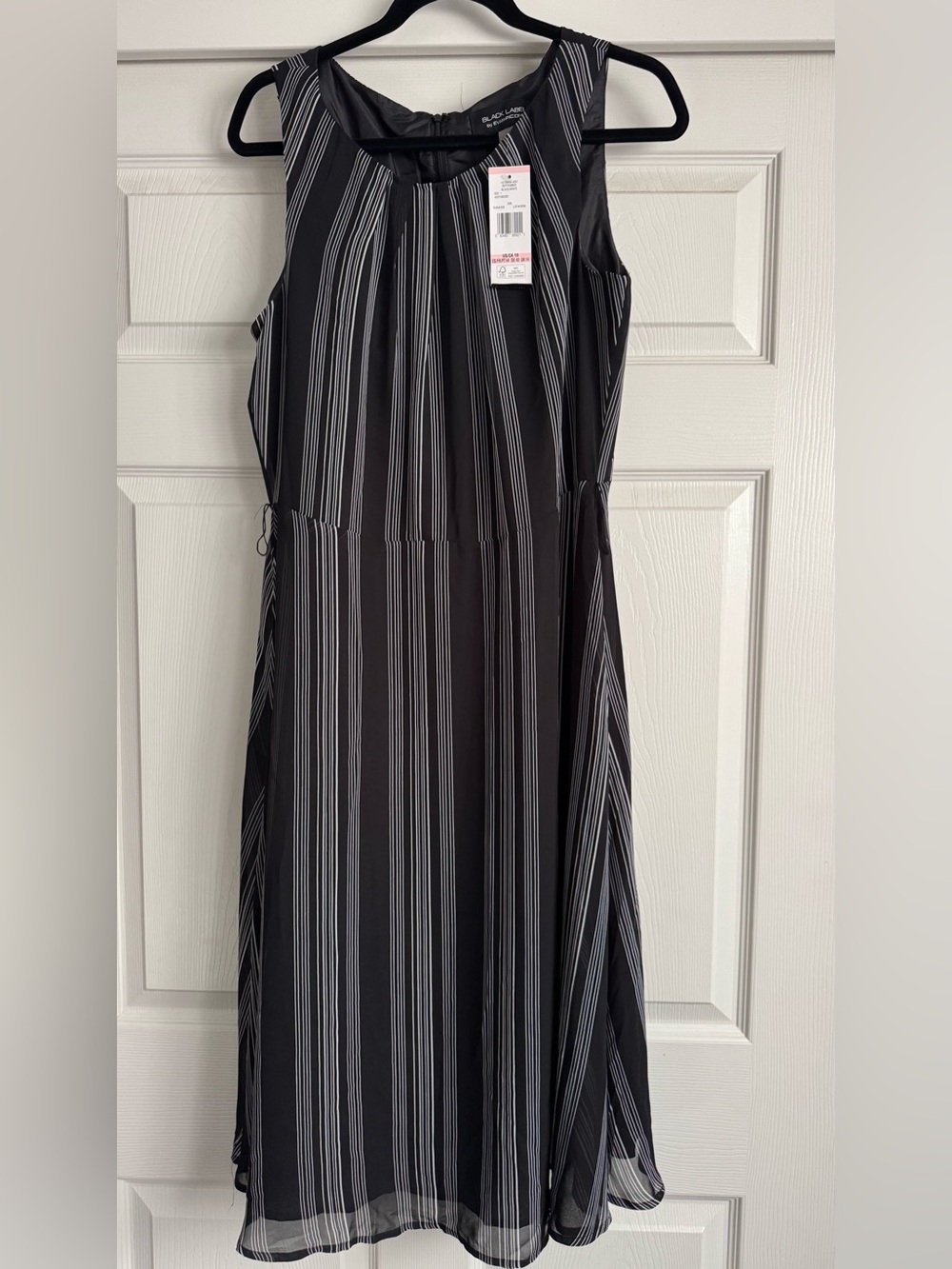Evan Picone Black Maxi Dress with White Pinstripes